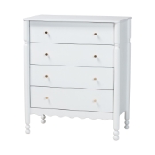Baxton Studio Hoffman Chest - 4-Drawer Vertical Storage Cabinet with Scalloped Apron and Turned Legs for Bedroom, White